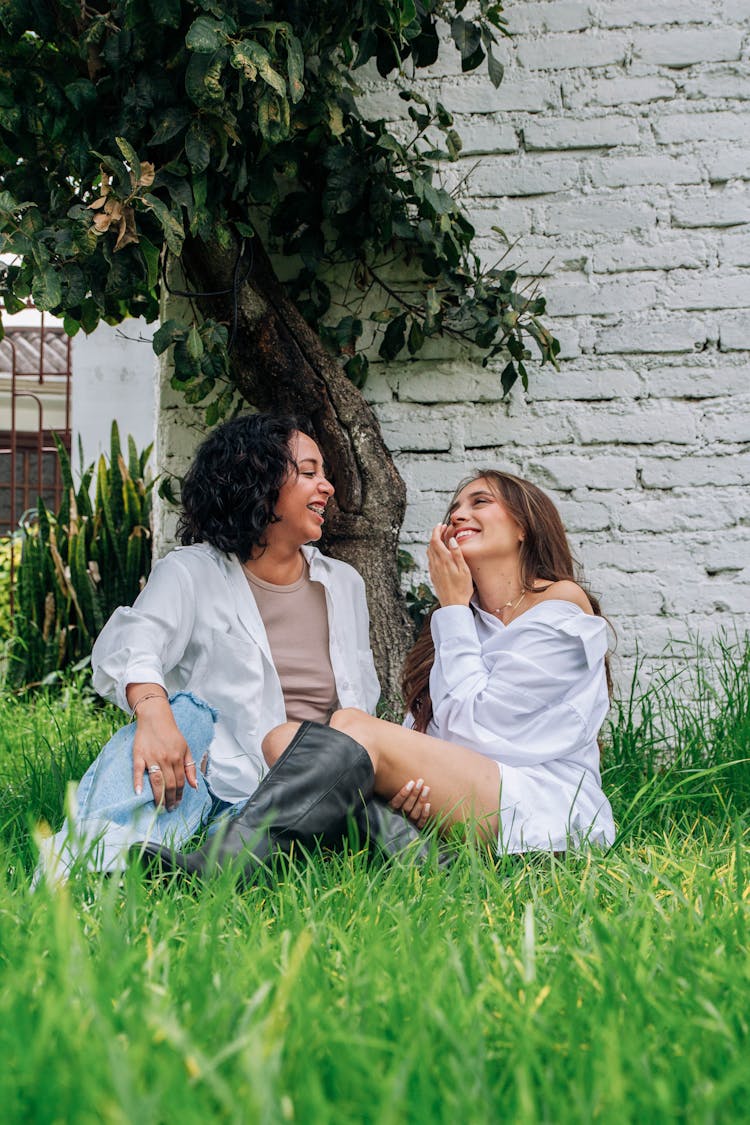 Women Talking While Sitting Under A Tree In The Garden