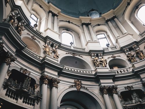 Free Detailed view of the ornate baroque interior of the Dominican Church in Lviv, Ukraine. Stock Photo