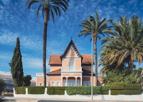 A house with palm trees in front of it