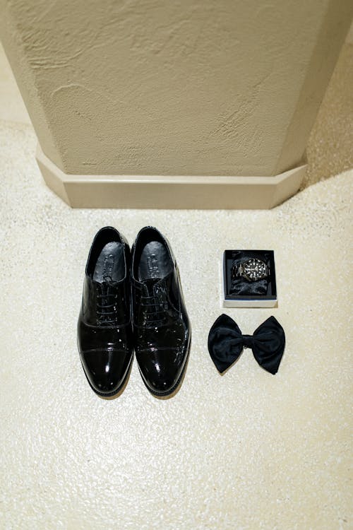 Black shoes, bow tie and pocket square