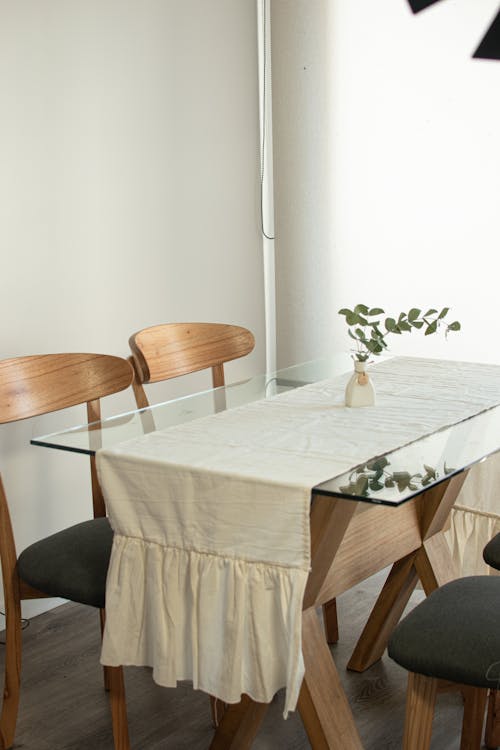 A table with a white cloth on it