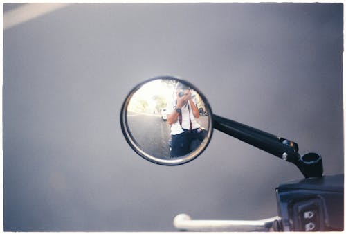 A mirror on a motorcycle