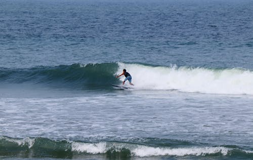 A person riding a surfboard in the ocean