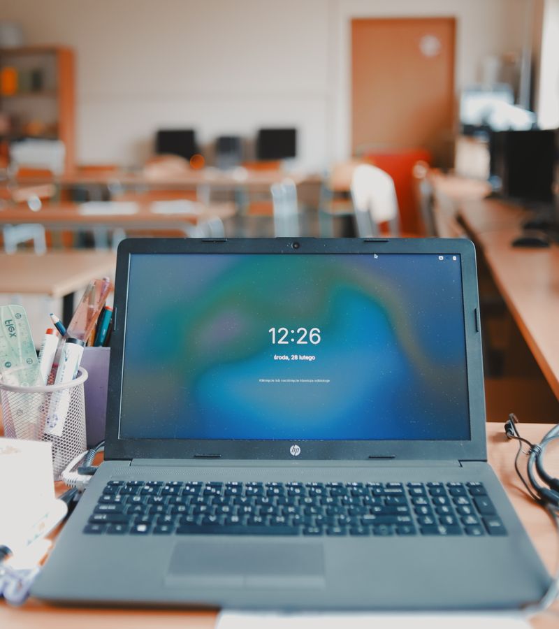 A laptop on a desk