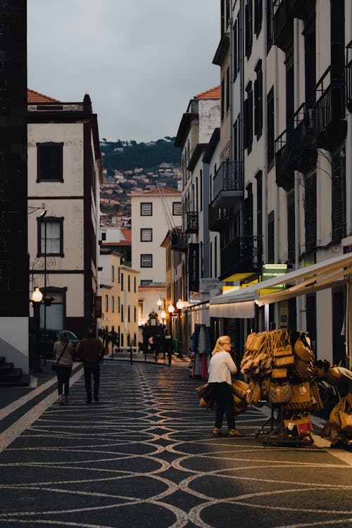 People in a Narrow Street in Madeira 