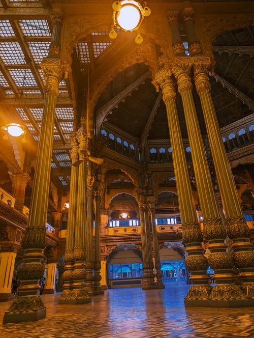 Free Stunning interior view of Mysore Palace with intricate columns and architectural details. Stock Photo