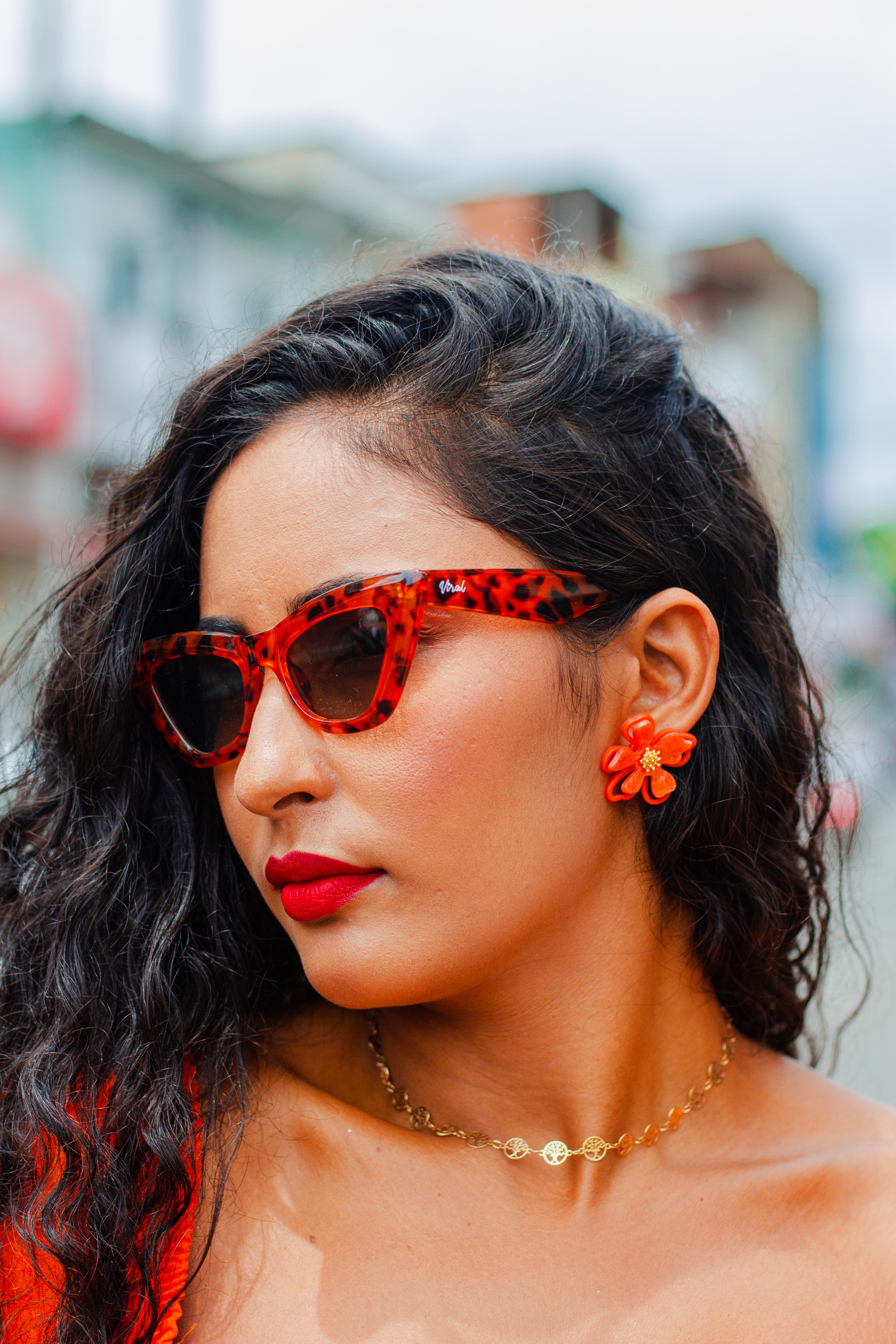 Photo of a Young Brunette Wearing a Red Lipstick and Red Sunglasses ...