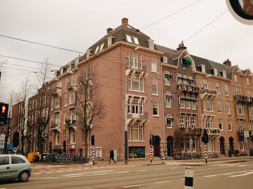 Traditional Tenement by the Street in Amsterdam 