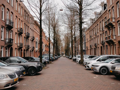 Cars parked on a street in an amsterdam neighborhood