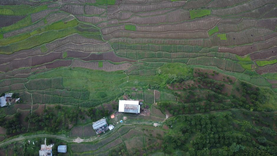 Amazing Mardi Himal Base Camp Heli Landing Tour From Pokhara Review: Your Gateway to the Himalayas Without the Trek Review 2026 - Aerial view of lush terraced fields in Panauti, Nepal, showcasing rural landscapes.
