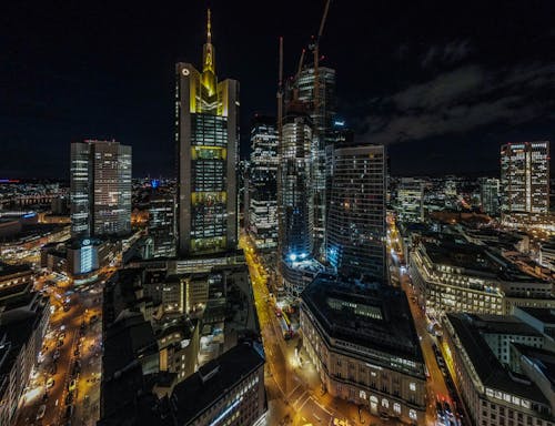 Birds Eye View of Frankfurt City at Night