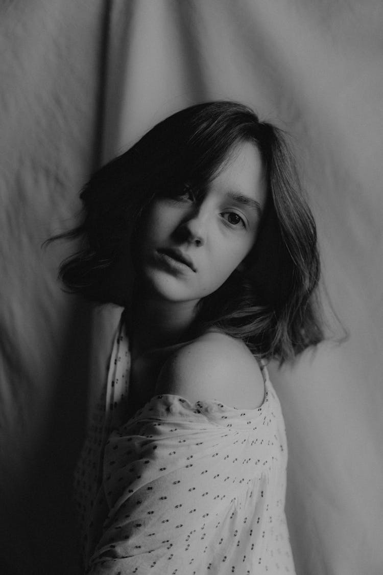 Portrait Of Woman With Short Hair In Black And White 