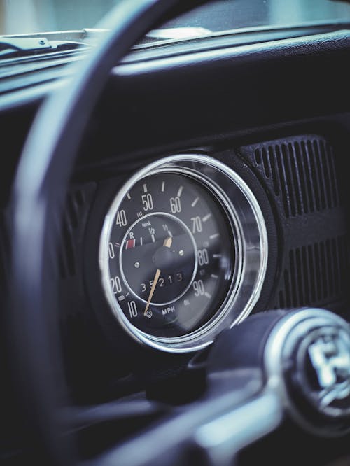 Close-up of the Speedometer and the Steering Wheel 