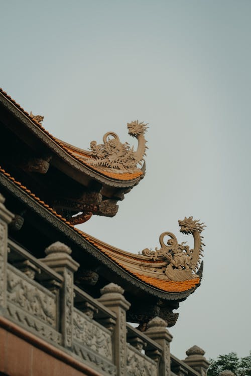 The roof of a building with dragon decorations