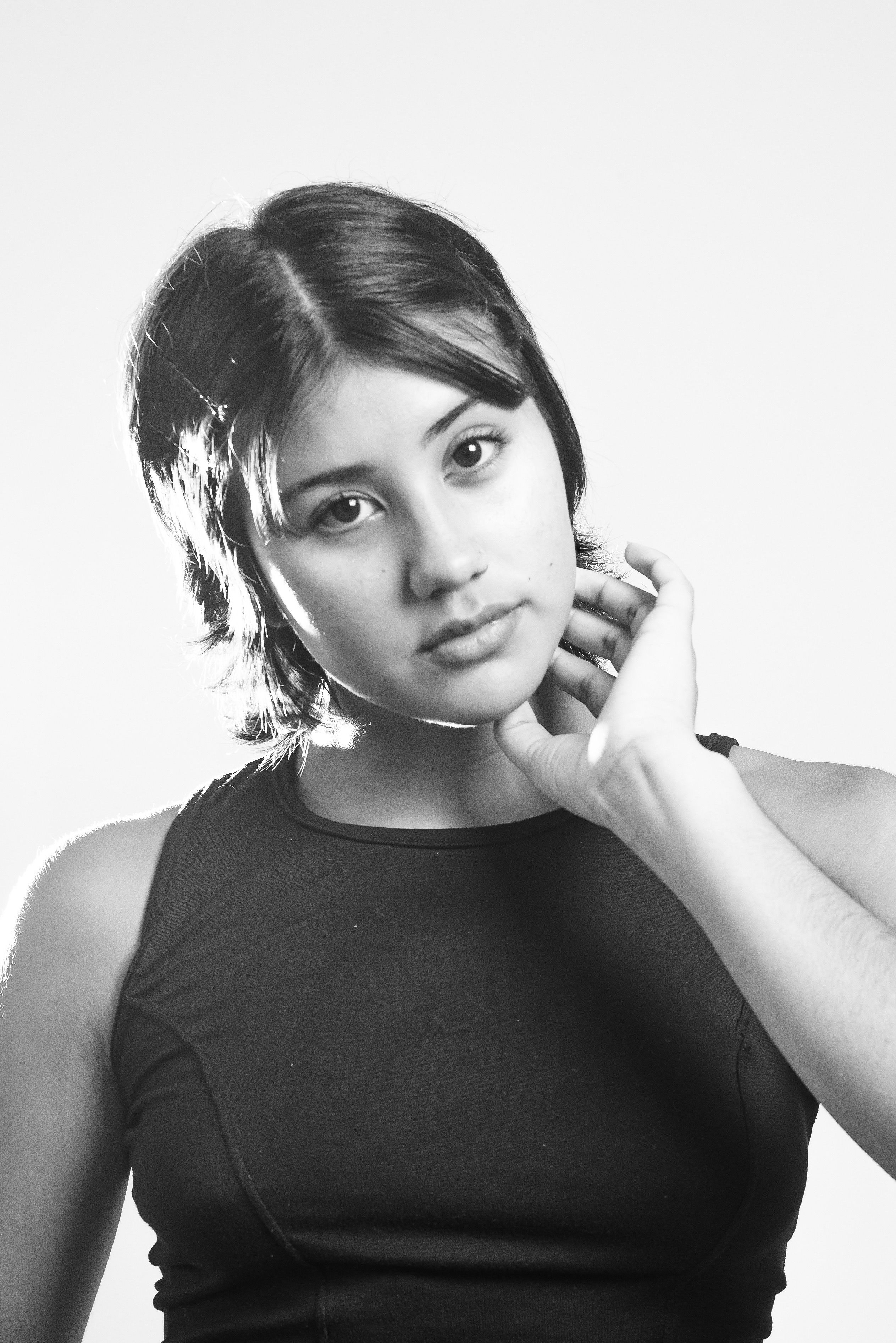 Portrait of Brunette Woman in Black and White · Free Stock Photo