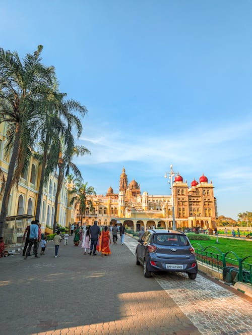 View of a Street and the Mysore Palace in Mysore, Karnataka, India