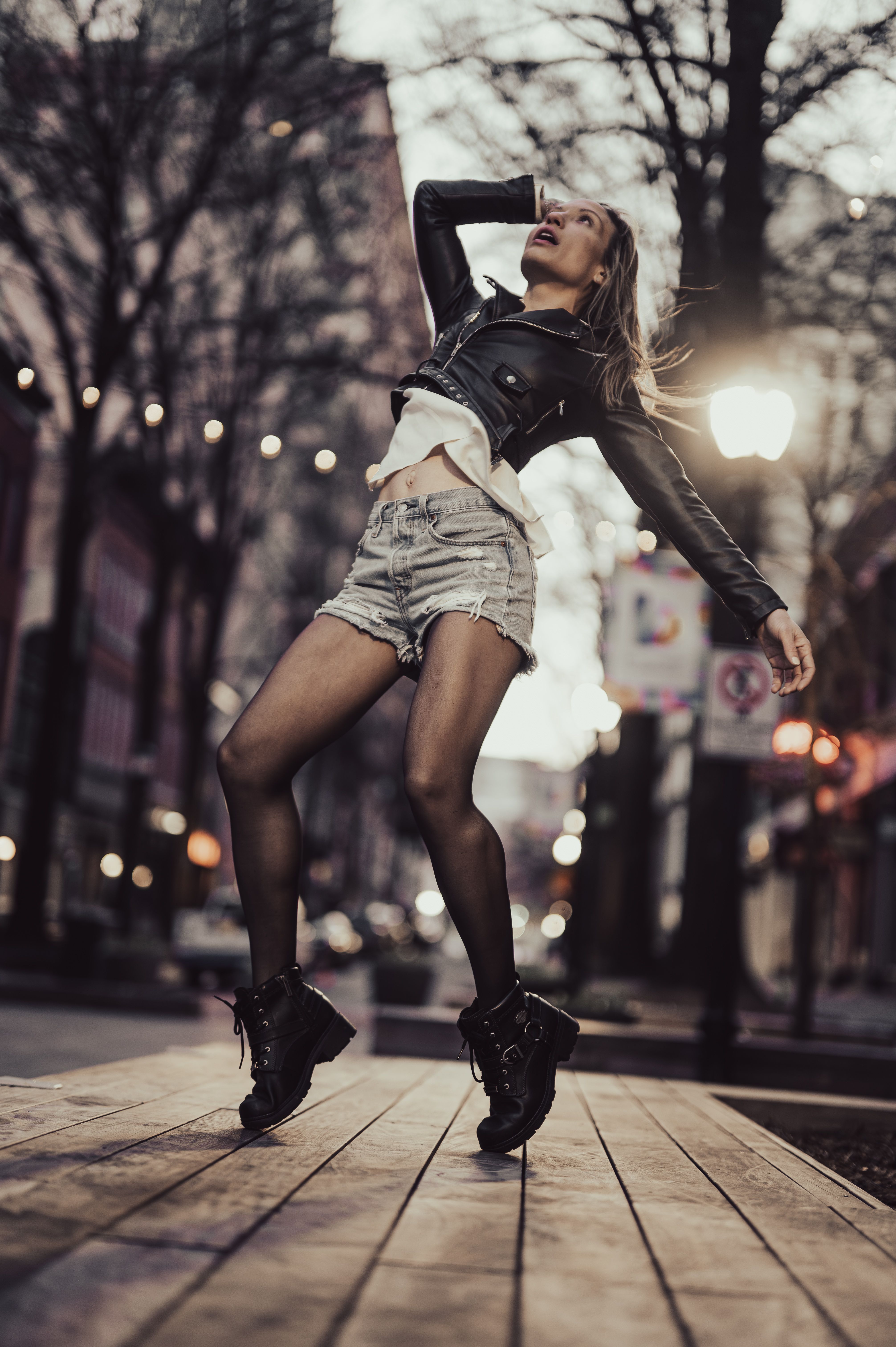Woman Wearing Shorts and a Leather Jacket · Free Stock Photo