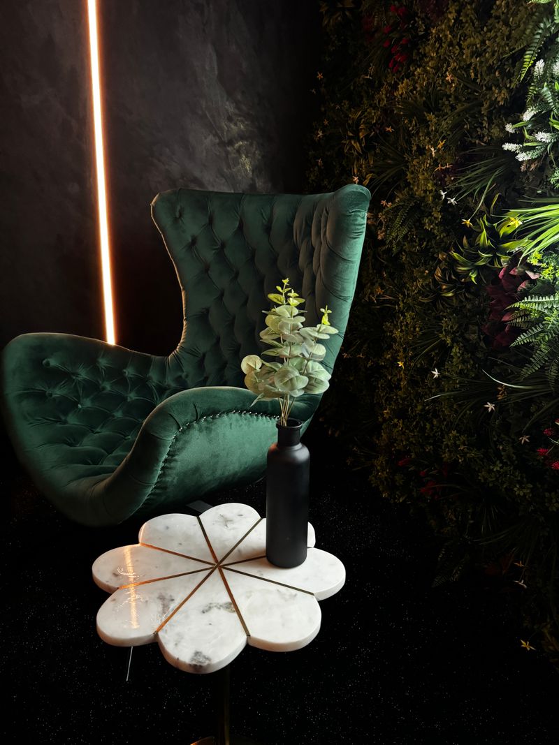 Marble table with greenery