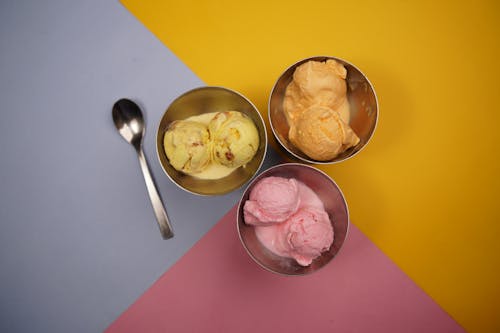 Foto stok gratis es krim, fotografi makanan, latar belakang berwarna-warni