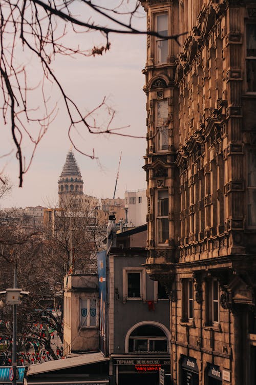 Galata Tower behind Buildings in Istanbul