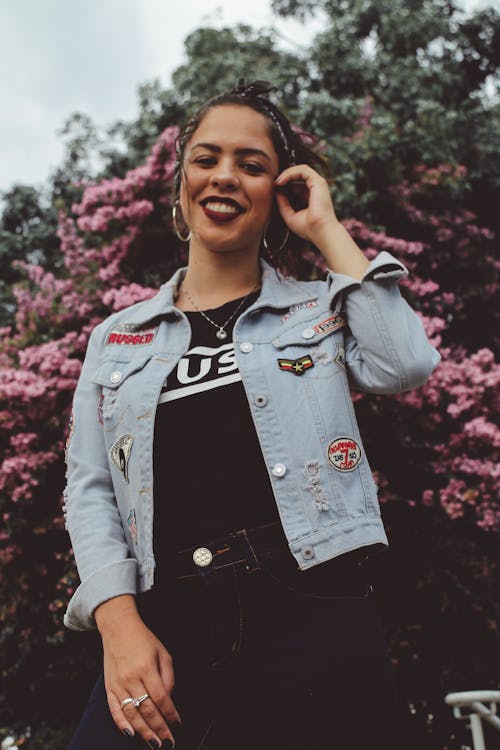 Woman Wearing Blue Chambray Jacket