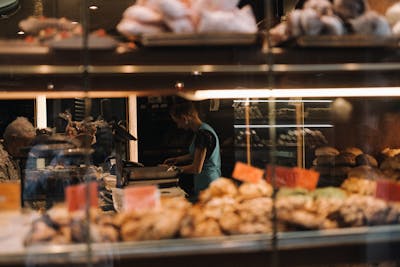 Café interior with pastries