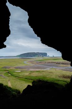 Explore Iceland with this stunning view from Loftsalahellir Cave, capturing the unique landscape.