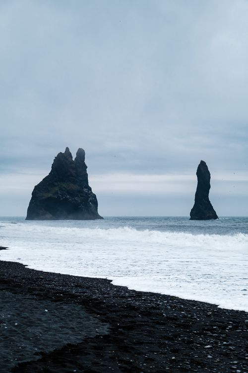 Free Stunning view of basalt sea stacks on Reynisfjara Beach, Iceland. Stock Photo