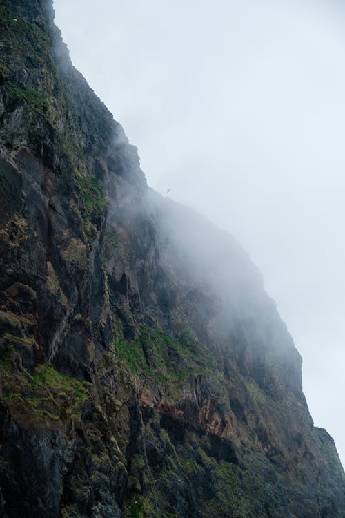 A person is standing on the side of a cliff