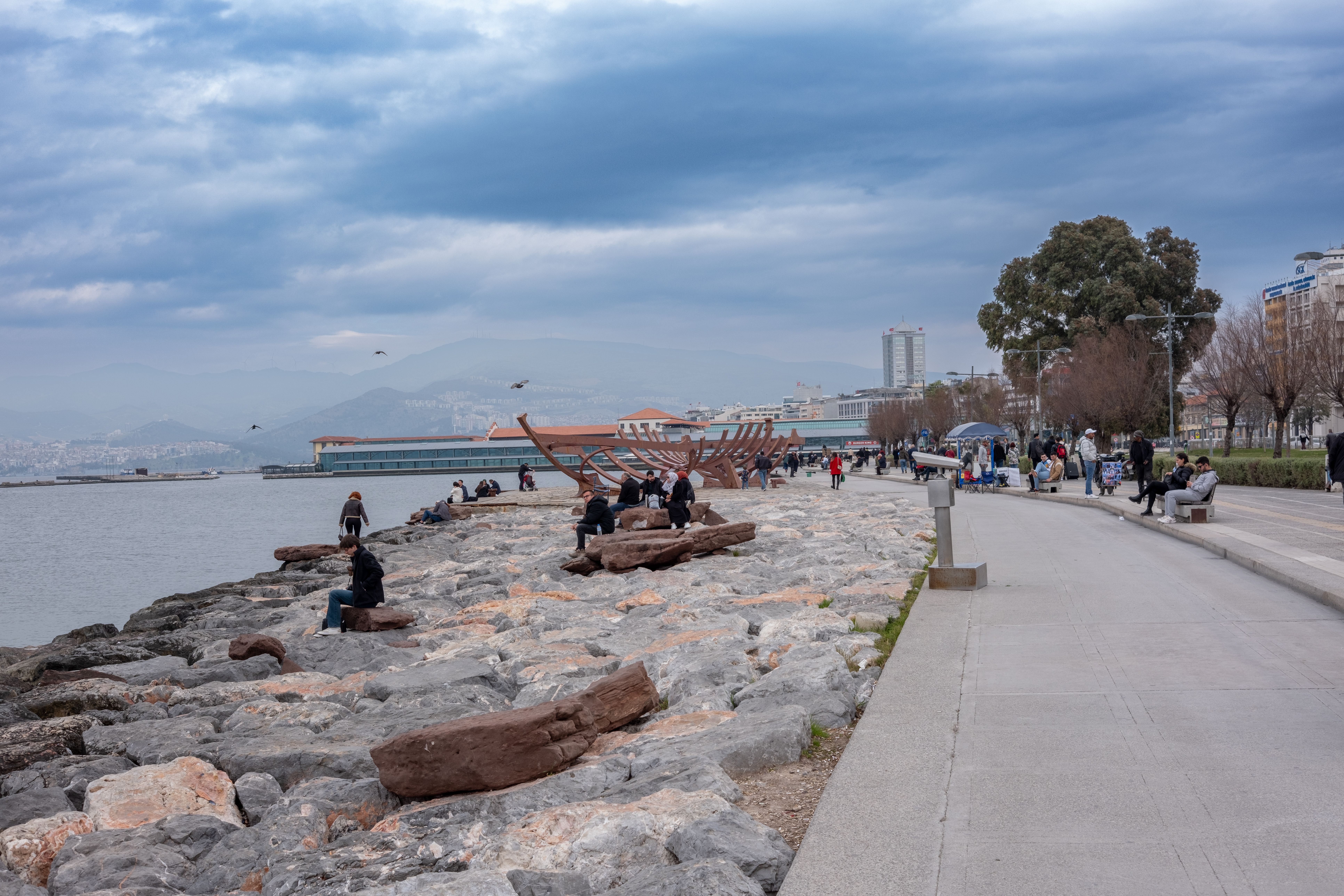 The Molos seafront promenade in Limassol with the marina towers behind