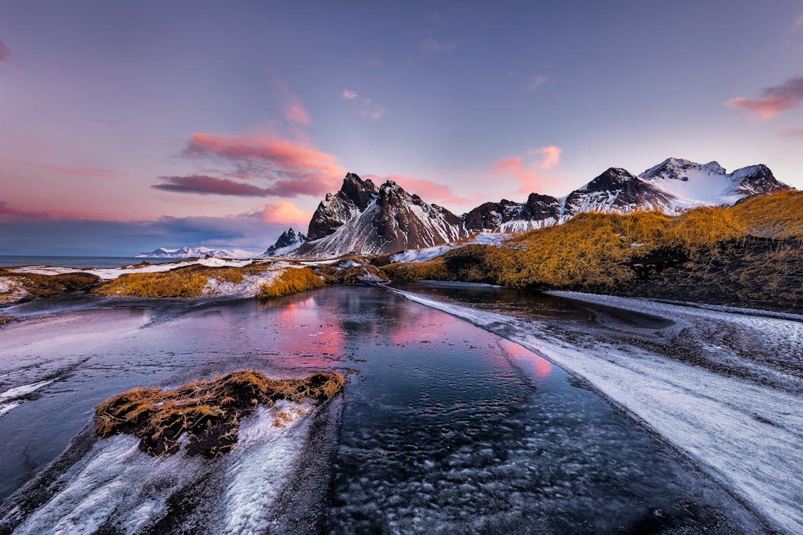 Mountains on Sea Coast in Winter