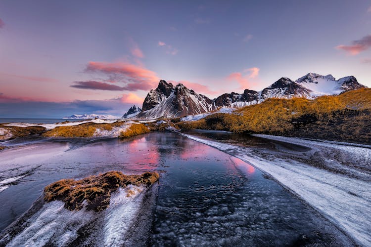 Mountains On Sea Coast In Winter