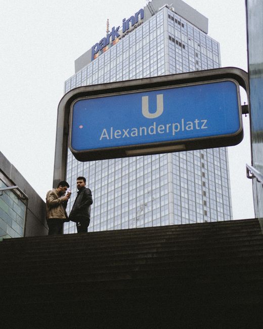 View of Park Inn building from Alexanderplatz U-Bahn entrance, Berlin.