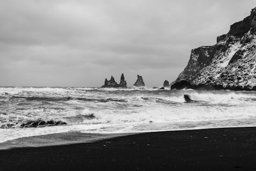 Black Sand and Rock Formations on the Coast of Iceland 