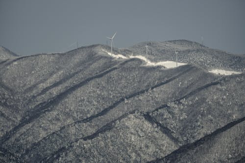 Landscape with Wind Turbines on the Frosted Hills