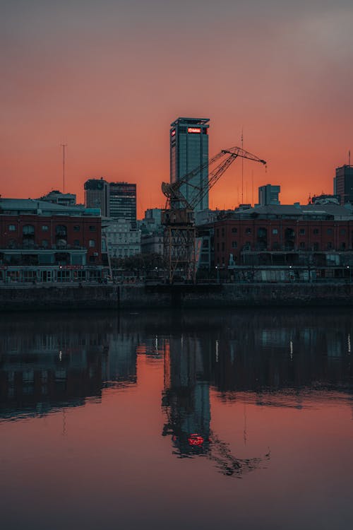 View of Waterfront Buildings at Sunset in Buenos Aires, Argentina 