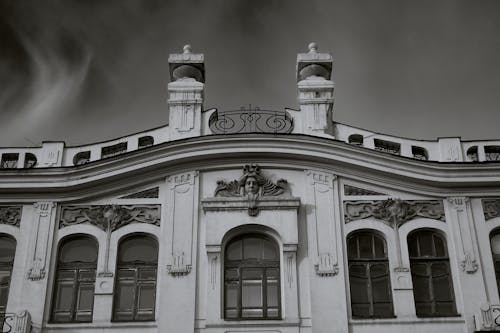 Vintage Building Facade in Black and White