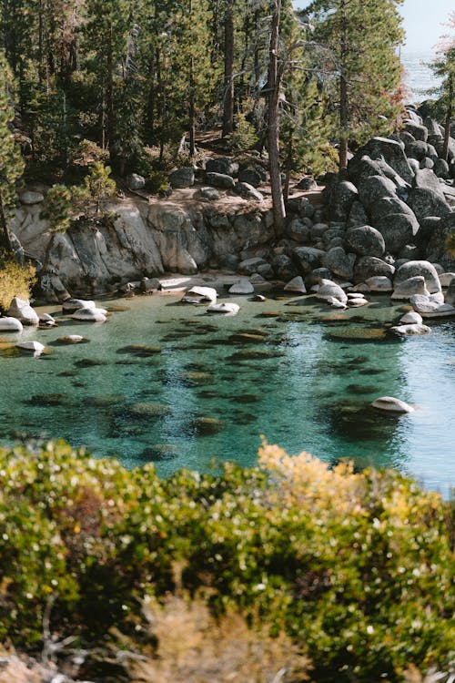 Rocks over Lake Tahoe in California in USA