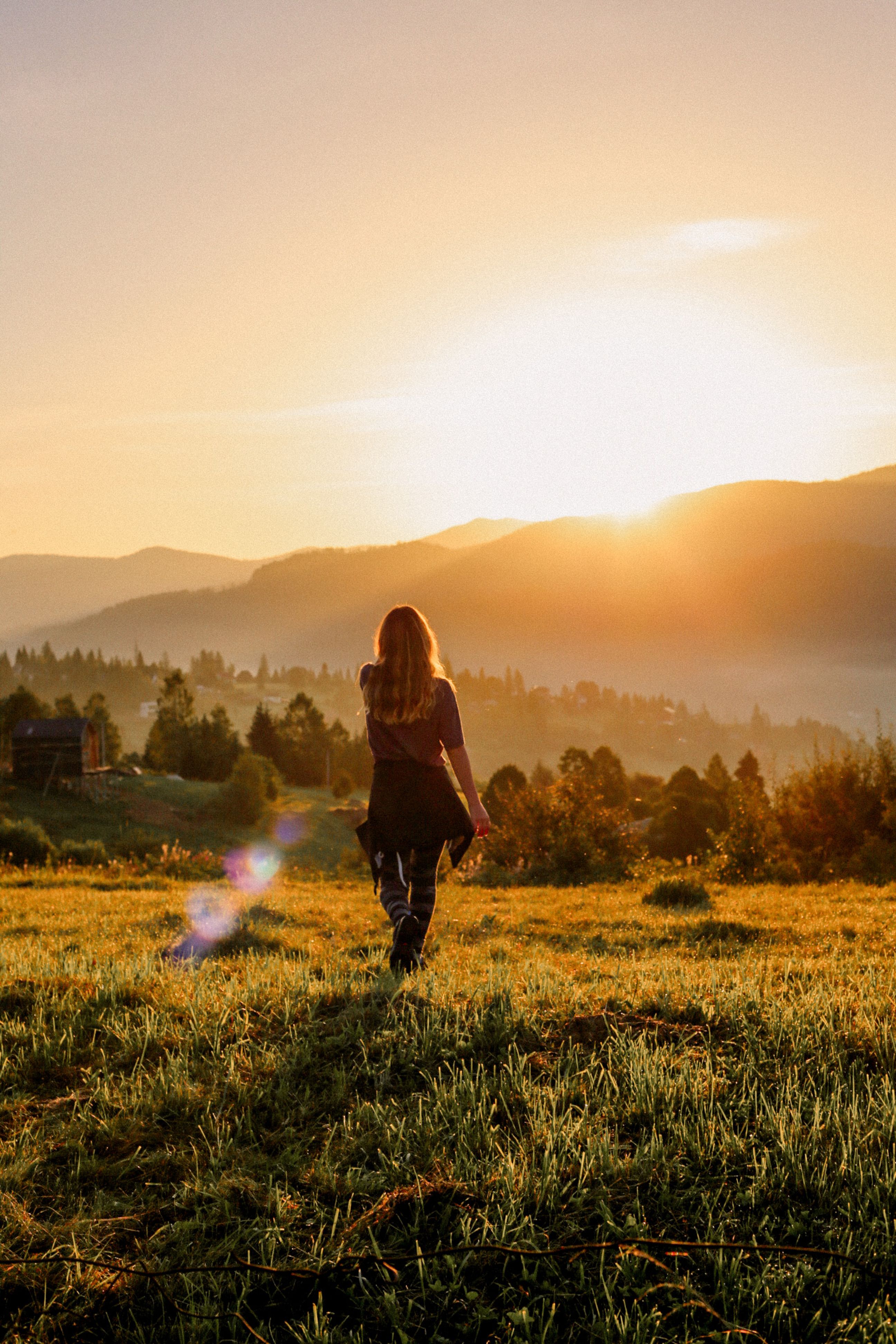 Girl Standing On the Meadow Staring At the Sunset · Free Stock Photo