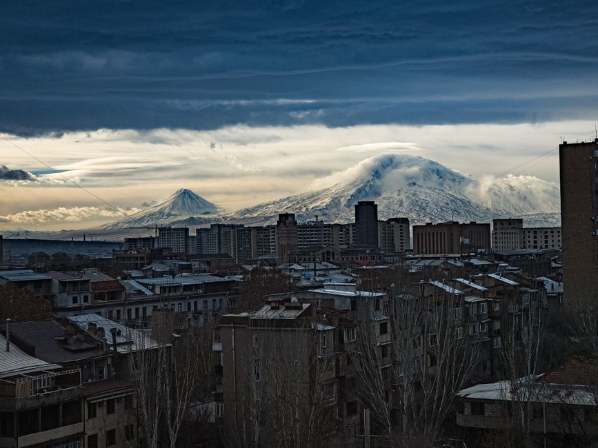 Traffic on a busy street in Yerevan, Armenia, with local drivers