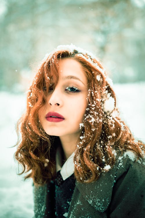 vintage lady in snow 
