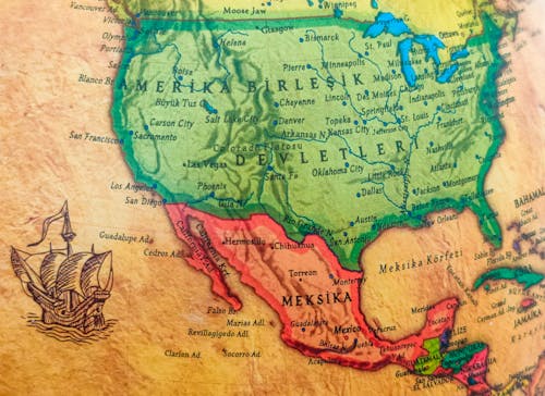 Colorful Vintage Map of North America