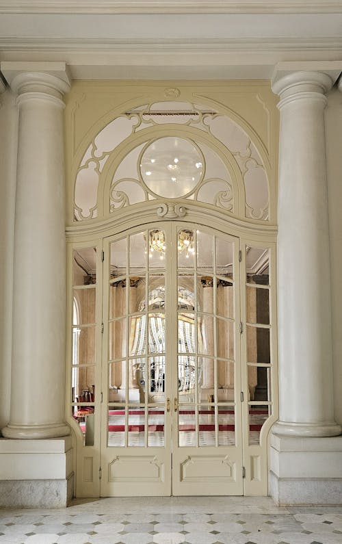 Free Entrance to a Room Between Columns in a Luxurious Mansion Stock Photo