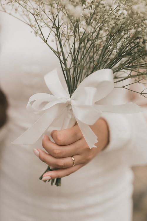 Bride Hand Holding Flowers Bouquet