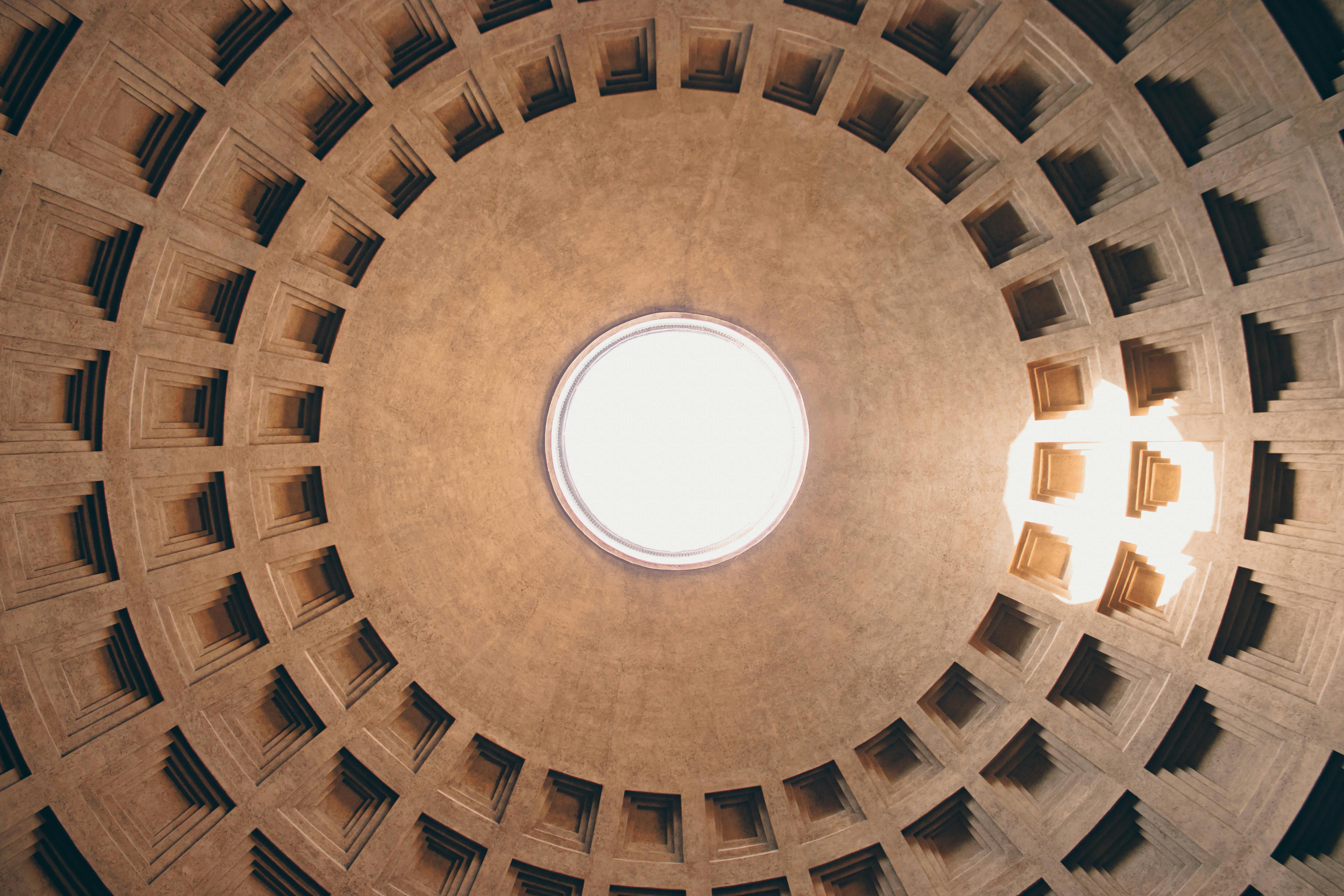 Ornate dome of the Pantheon in Rome — 126 AD Emperor Hadrian's monument + world's largest concrete dome
