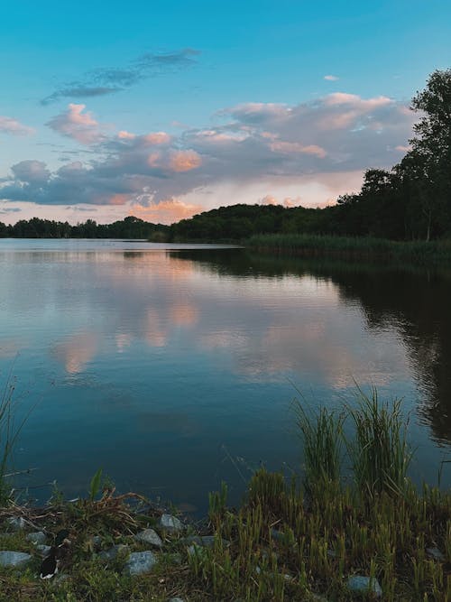 Beautiful sunset view with a reflection on the lake in Germany