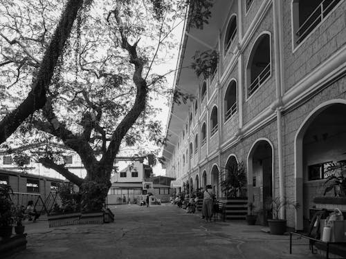 Building in City in Black and White 