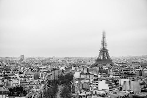 Black and white photo of the eiffel tower in paris