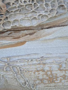 Close-up of eroded rock surface displaying intricate natural patterns and textures.