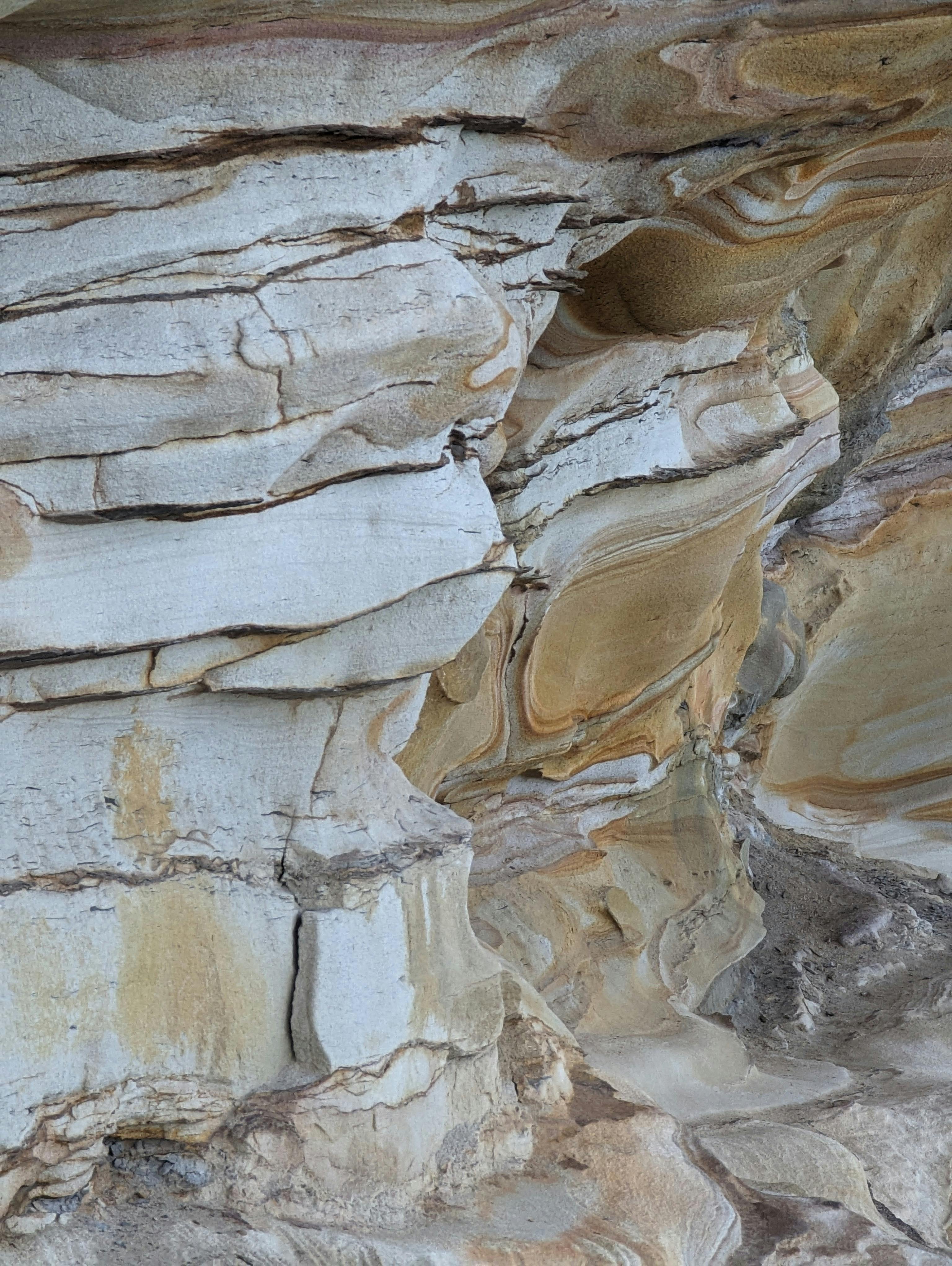 Close-up of eroded sandstone rock formations showcasing unique textures and layers.
